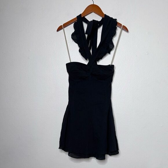 Free People Sleeveless Halter Backless Ruffle Bodycon Mini Party Dress Size Sm - Picture 7 of 11